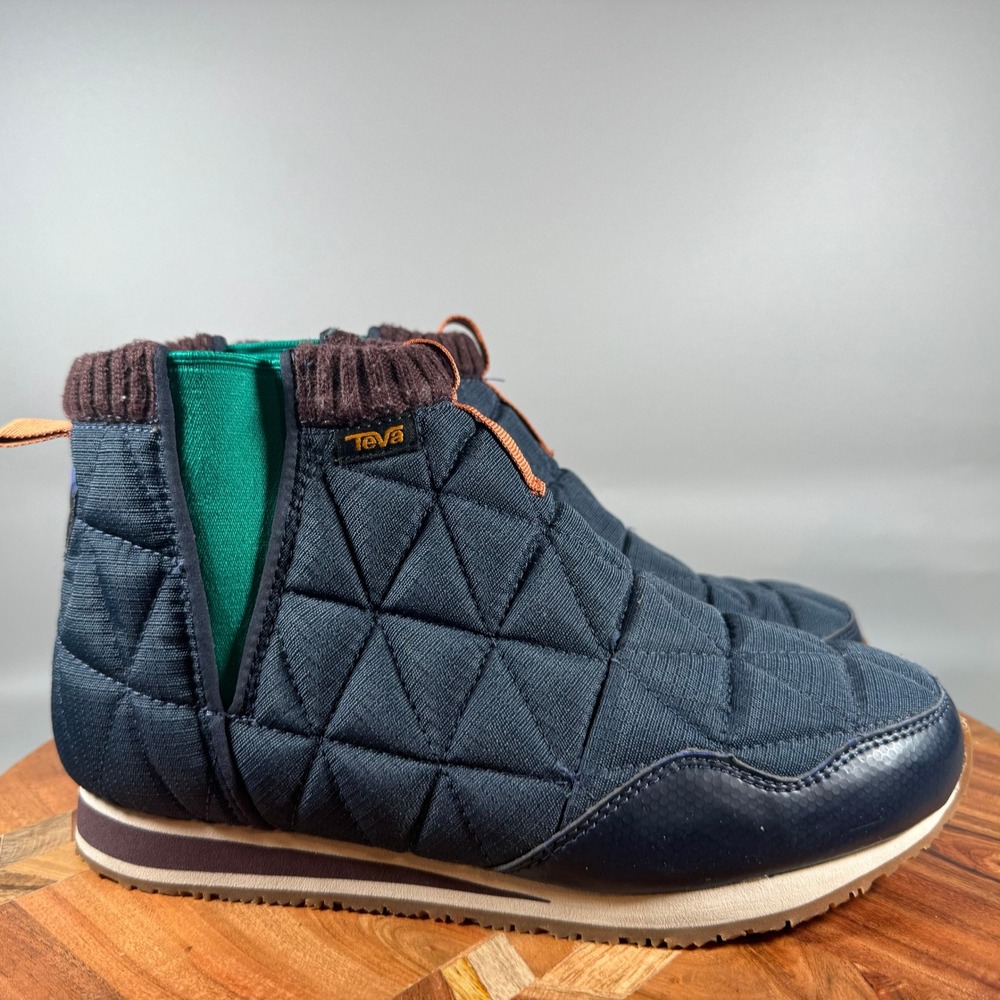 Teva Ember Commute Slip-On WP Navy Green Quilted Boots Women 7 1123431